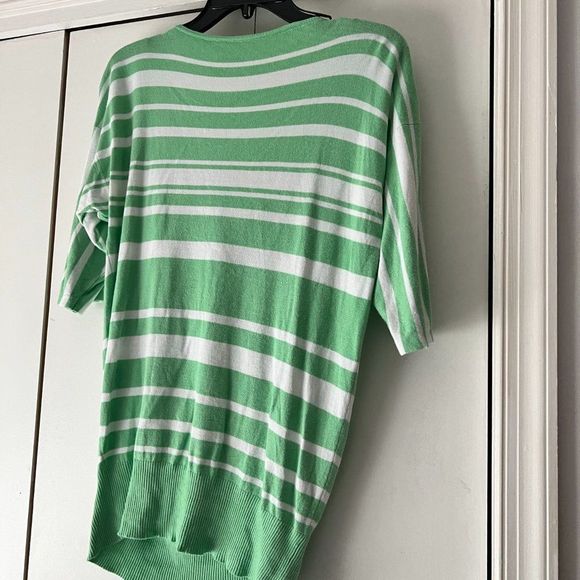 Chico's Drape Neck Sweater - Green & White Striped - Size 1 - Picture 3 of 3